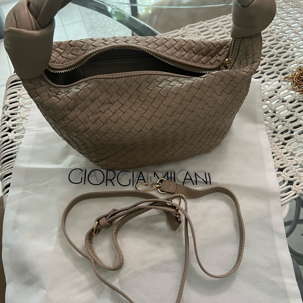 Giorgio Armani Tan Hobo Bag with Woven Leather